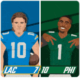 a drawing of two football players with the number 10 and 1