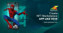 an advertisement for appdupe shows a spider-man coming out of a phone