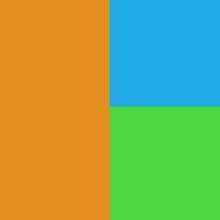 four squares of different colors , orange , blue , green and white , are arranged in a grid .