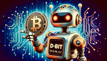 a robot is holding a coin with a b on it