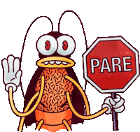 a cartoon cockroach is holding a red pare sign