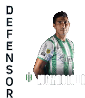 a man in a green and white jersey with the word defensor on the bottom right