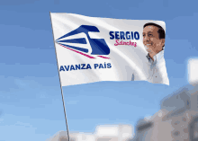 a flag for sergio sanchez is flying in the wind