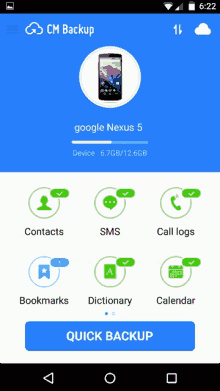 a screenshot of the cm backup app showing the google nexus 5