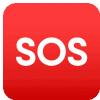 a red square with the word sos in white on it