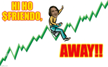 a cartoon of a man sitting on a graph with the words hi ho $ friendo away written below him