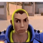 a close up of a cartoon character 's face with a yellow headpiece .