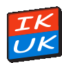 a red and blue square with the words ik uk written on it