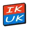 a red and blue square with the words ik uk written on it