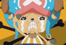 tony tony chopper from one piece is crying while wearing a hat .