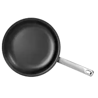 a black frying pan with a silver handle