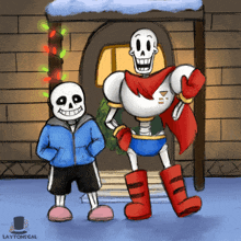 a drawing of two skeletons standing next to each other with the name laytonscal at the bottom