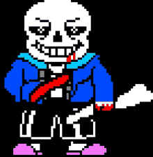 a pixel art drawing of sans from undertale holding a knife .