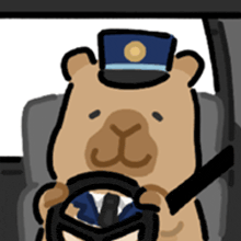 a cartoon of a bear wearing a police hat driving a car