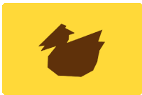 a yellow background with a brown duck silhouette on it