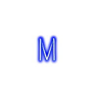 the letter m is glowing in the dark on a white background