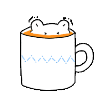 a cartoon drawing of a cup of hot chocolate with a bear 's head sticking out of it .