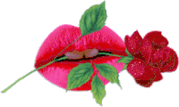 a close up of a woman 's lips with a rose sticking out of them