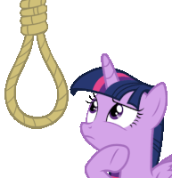 twilight sparkle looking at a rope hanging from a ceiling