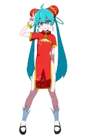 a drawing of a girl with blue hair and a red dress that says s1 on it