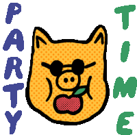 a cartoon drawing of a cat with sunglasses and the words party time behind it