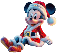 a mickey mouse wearing a santa suit and hat with the letters ac on it