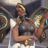 a woman with wings is wearing a white cape