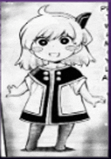 a black and white drawing of a little girl with a cat ear .