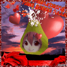 a picture of a girl with hearts on her head and the words " good night "