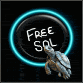 a turtle is standing in front of a sign that says free sol