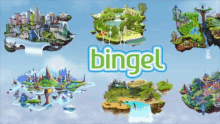 a bunch of cartoon islands with the word bingel on top