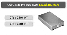 an advertisement for the owc elite pro mini ssd / speed 480mbps