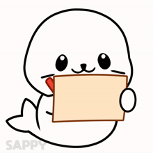 a seal is holding a card with a red heart on it