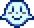 it looks like a pixel art of a ghost with a smiley face .