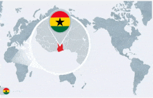 a map of the world with ghana highlighted in a circle