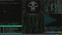 a computer screen with a skull on it and a matrix