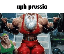 a cartoon of a very muscular santa lifting a barbell