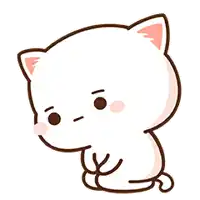 a white cat with a pink ear is sitting down and looking at the camera with an angry look on its face .