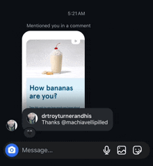 a screenshot of a conversation with a question about bananas