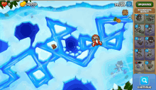 a screen shot of a game with upgrades and boomerang monkeys