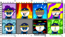 a cartoon of a boy with different facial expressions including tired angry crying and embarrassed