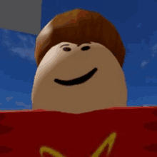 a close up of a roblox character with a mcdonald 's shirt on