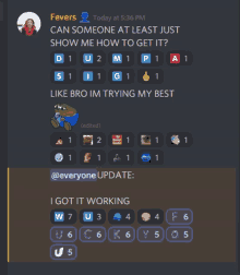 a screenshot of a discord conversation with fevers