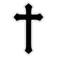 a black cross with a white border on a white background .