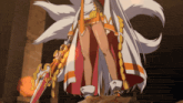 a cartoon character is holding a sword and a torch
