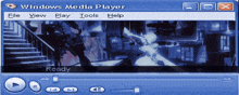 a blue windows media player with a ready button