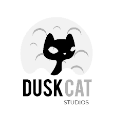 a logo for dusk cat studios shows a black cat