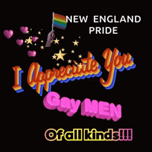 a poster for new england pride with a hand holding a rainbow flag