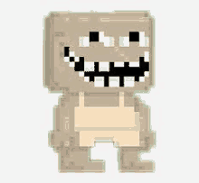 a pixel art of a person with a box on their head and a big smile .