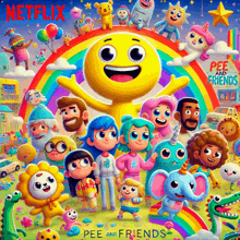 a poster for netflix 's pee and friends shows a bunch of cartoon characters